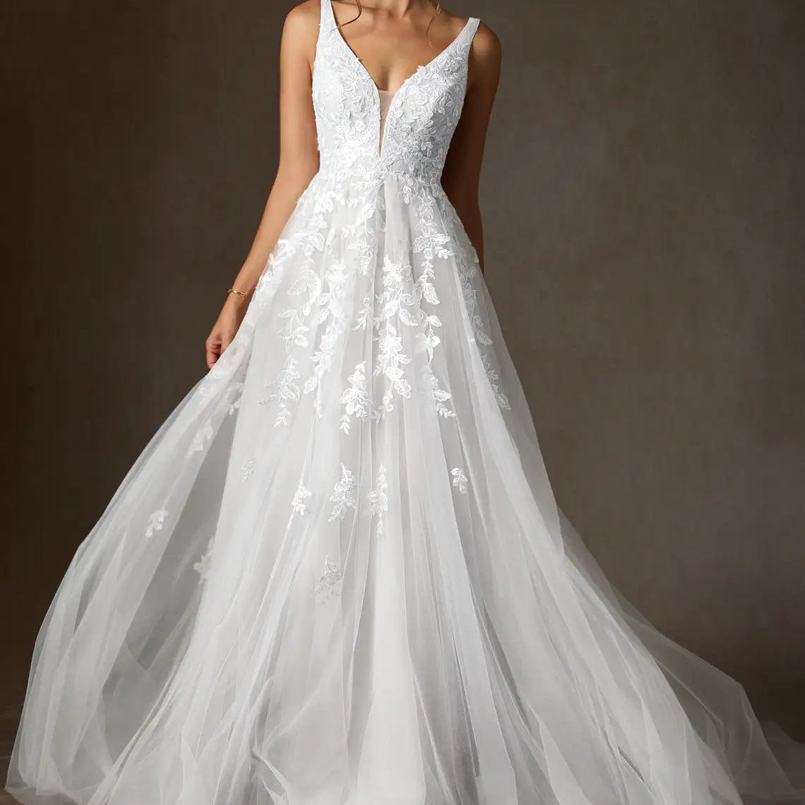 A Line V Neck Sequins Tulle Dress