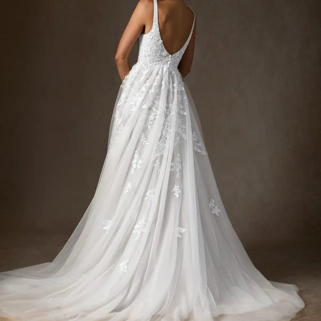 A Line V Neck Sequins Tulle Dress