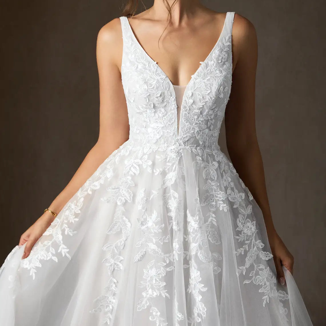 A Line V Neck Sequins Tulle Dress