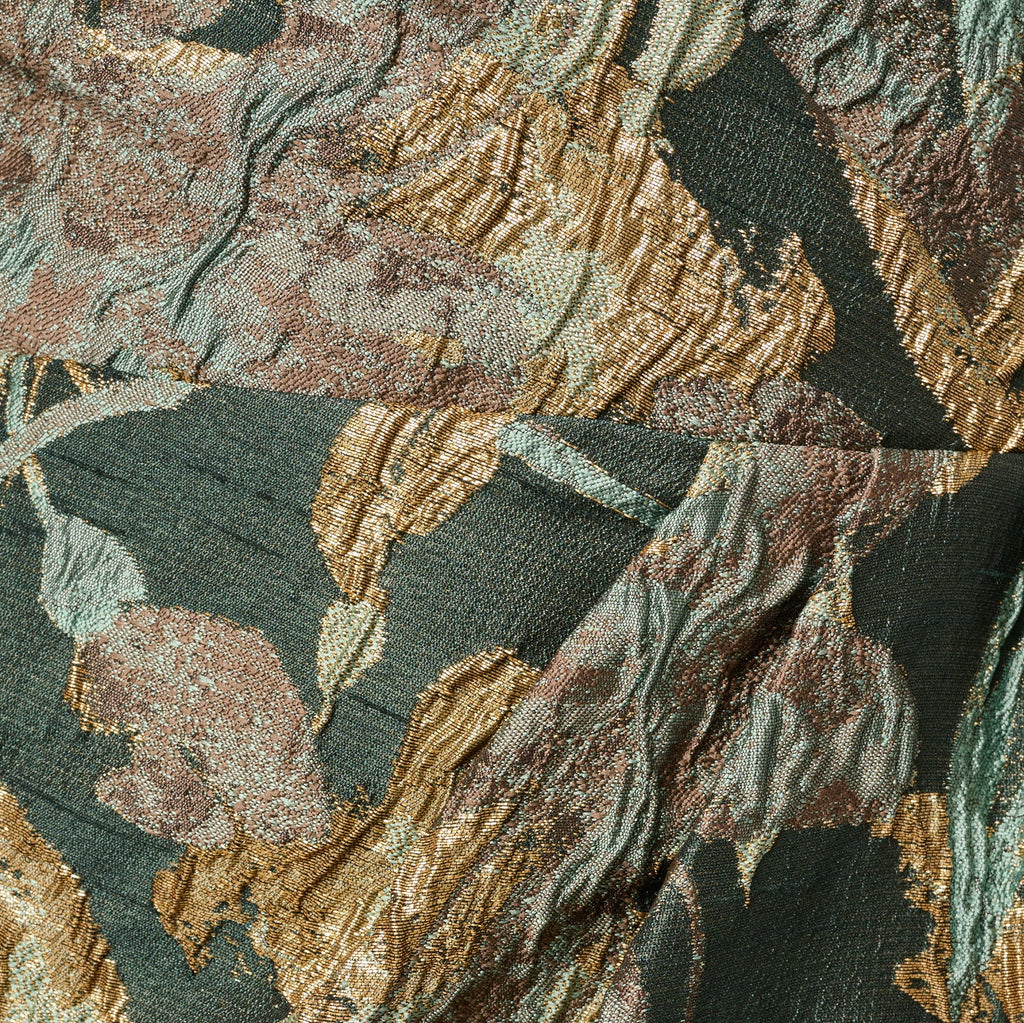 One Shoulder Jacquard Dress In Green Gold