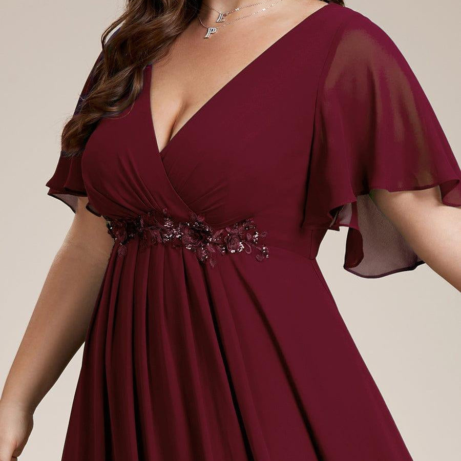 Ruffled Sleeve Chiffon Long Formal Evening Dress