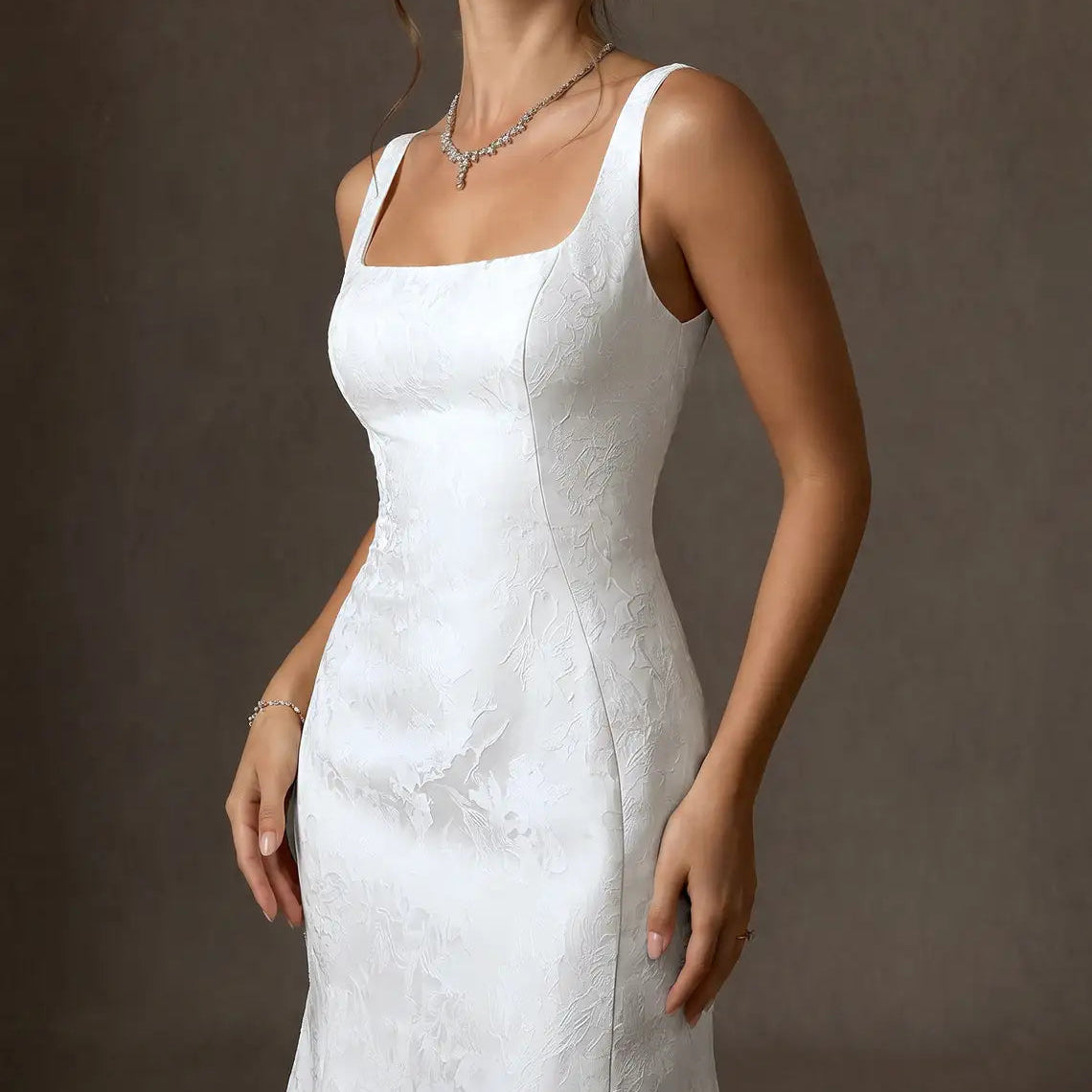 Square Neck Floral Jacquard Dress