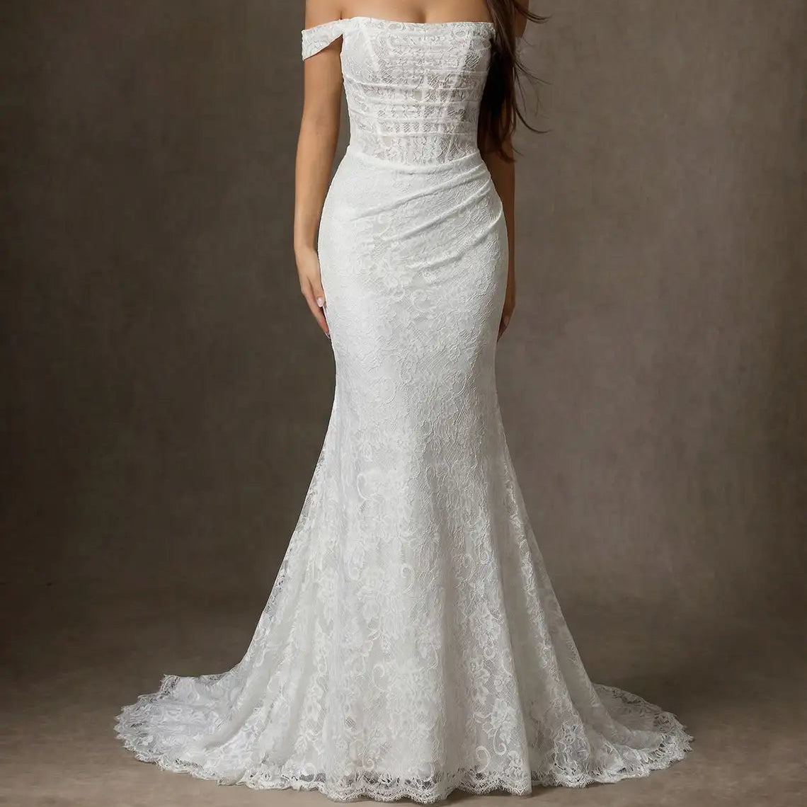 White Fishtail Lace Dress