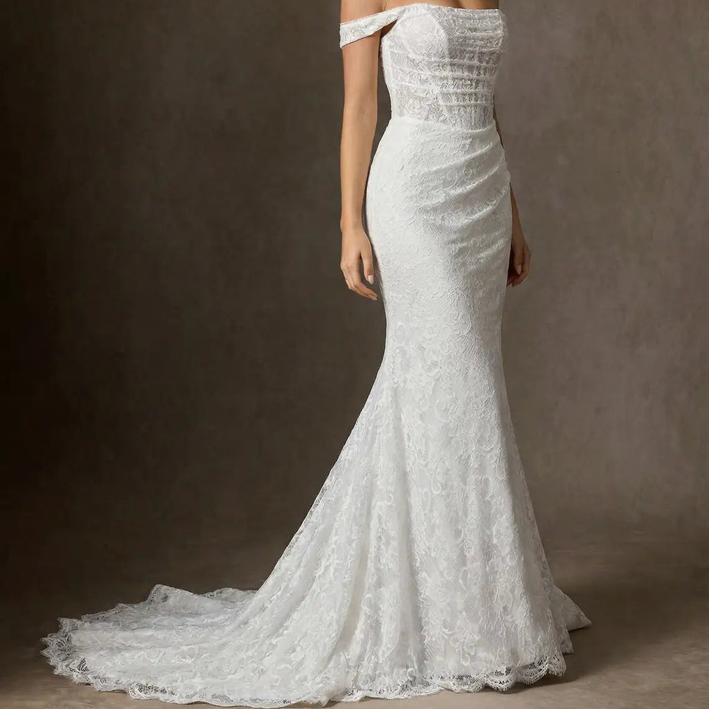 White Fishtail Lace Dress