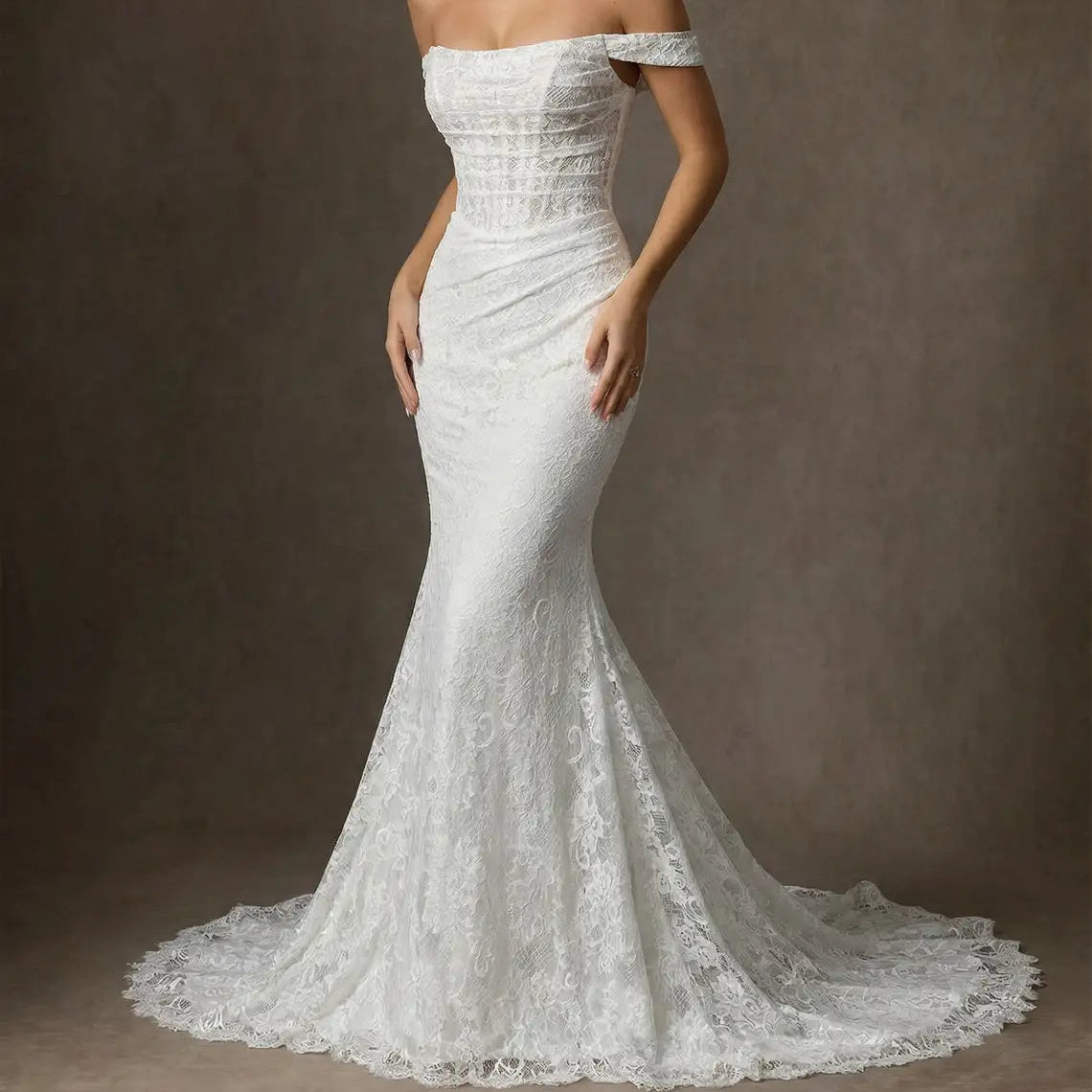 White Fishtail Lace Dress