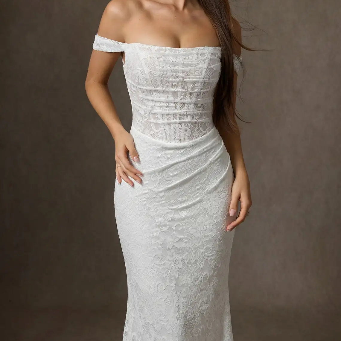 White Fishtail Lace Dress